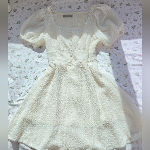 korean pearl textured sweetheart neckline puff sleeve dress